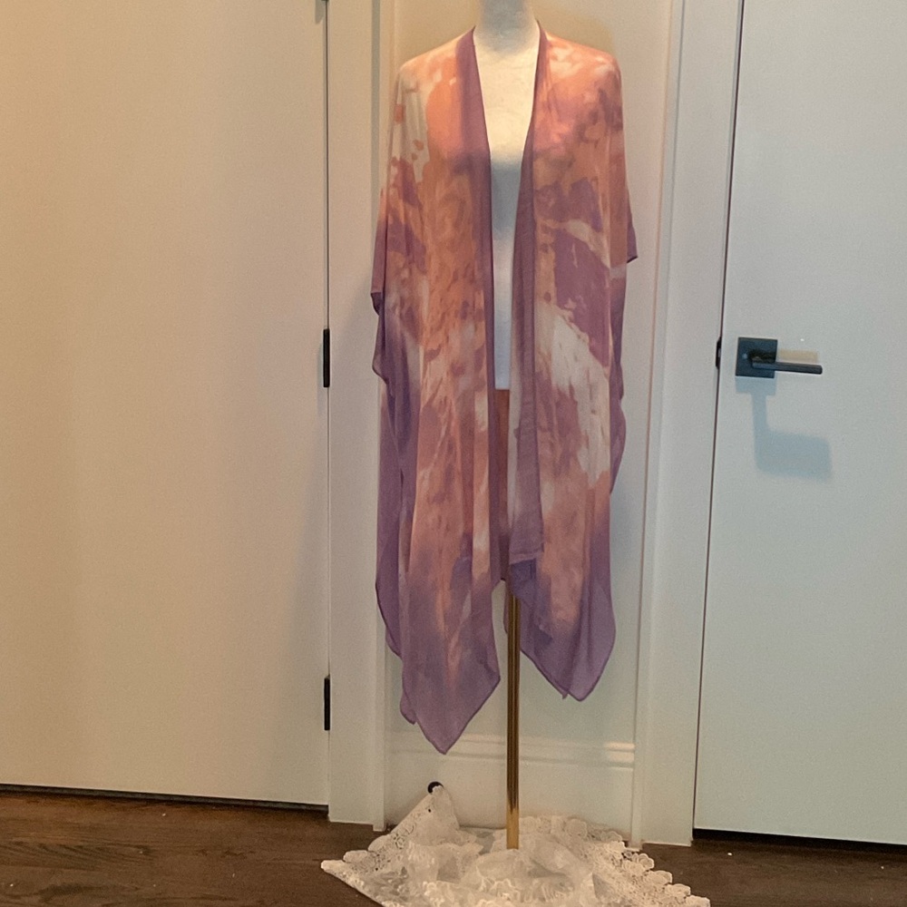 Elegant Purple and Orange Sheer Shawl